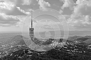 A graphical view of Collserola Tower Torre de Collserola, Mount Tibidabo, Barcelona, Catalonia Catalunya, CataluÃ±a, Spain