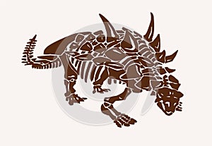 Graphical vintage Silvisaurus skeleton ,sepia background, vector illustration, lizard