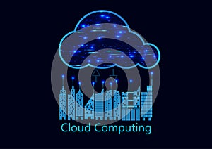 graphics building of a city with cloud concept data transfer cloud computing technology vector illustration