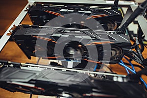 Graphics cards mining rig used for mining online crypto currencies