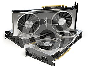 Graphics cards. Modern gaming  GPU graphics processing units isolated on white photo