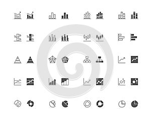 Graphics and chart outline and filled icon set