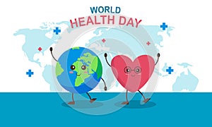 Flat design world health day with stetoscop, love, globe symbol photo