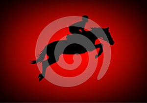 Graphics design silhouette horse jumping with red gradient background vector illustration