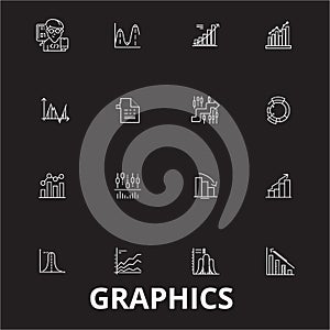 Graphics editable line icons vector set on black background. Graphics white outline illustrations, signs, symbols