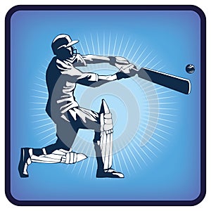 Graphics icon of cricket player batsman on light blue background