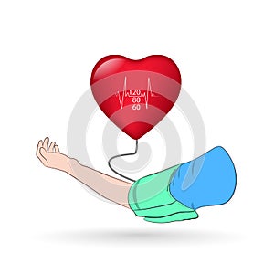 Graphics image arm and heart concept Pressure measurement medical and health care vector illustrations