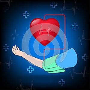 Graphics image arm and heart concept Pressure measurement medical and health care vector illustrations