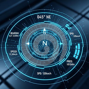 Graphics providing data: bearing at 045 NE, altitude of 2,500 meters,