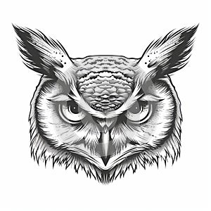 Graphik portrait of an owl. Drawing on white background. photo