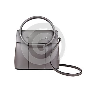 Graphite lady`s handbag isolated on white background