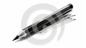 Graphite pencil drawing and writing on white paper. Sharp tool with charcoal tip. Stationery item for notes. Isolated