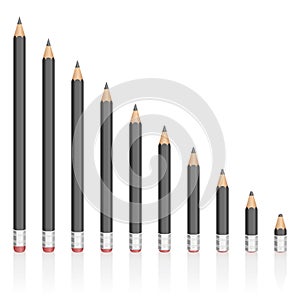 Graphite Pencils Reduction Different Sizes