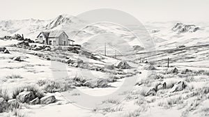 Graphite Realism: Australian Landscape With Houses On Mount Kosciuszko