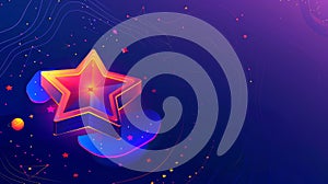 Graphite star icon with number one in center on blue background, SEO optimization concept. Line art web banner with 3D