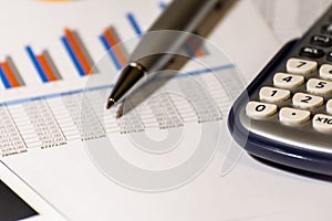 Graphs, charts, business table. The workplace of business people. Finance and bussiness report photo