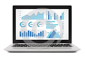 Graphs and charts elements on laptop computer screen