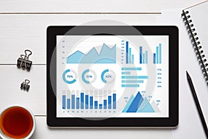 Graphs and charts elements on tablet screen