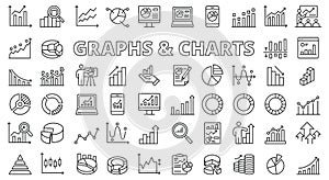 Graphs and charts icon line design blue. Business graph, chart, data, diagram, statistic, pie chart, data visualization