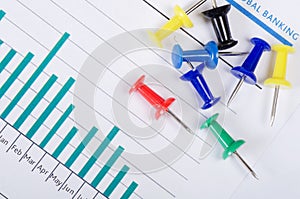 Graphs, charts with multi-coloured push buttons