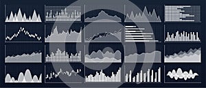 Graphs and charts templates. Big set business infographics. Statistic and data, information, economy. Financial chart. Vector