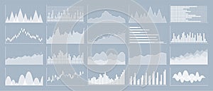 Graphs and charts templates. Big set business infographics. Statistic and data, information, economy. Financial chart. Vector