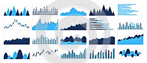 Graphs and charts templates. Big set business infographics. Statistic and data, information, economy. Financial chart. Vector