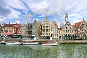 Graslei street in center of Gent old town, Belgium