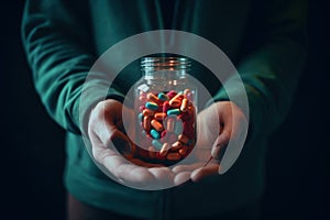 Graspable Jar pills hands. Generate Ai photo