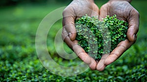 Grasping a Green World: Heart-Shaped Hand on Grass Background