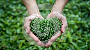 Grasping a Green World: Heart-Shaped Hand on Grass Background
