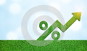 Grass with arrow and percentage sign symbol business development to success growing growth concept
