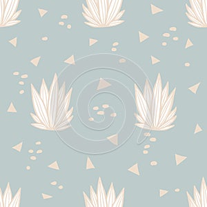 Grass bushes and triangles with spots seamless pattern