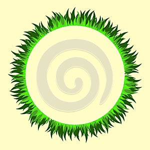 Grass circle frame. Round empty border in eco style with green foliage lawn. Abstract ecology ring template for presentation or