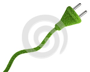 Grass covered electrical plug and cord. 3d conceptual image.