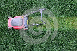 Grass cutter at the lawn photo