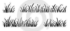 Grass doodle ink brush sketch set. Hand drawn vector grass field grunge texture brush background. Doodle herb, organic