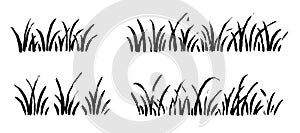 Grass doodle ink brush sketch set. Hand drawn vector grass field grunge texture brush background. Doodle herb, organic