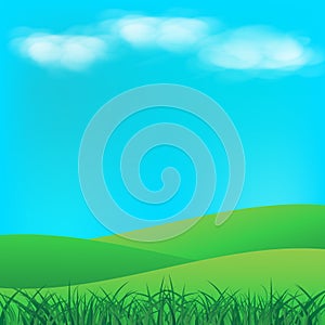 Grass field with clouds on sky landscape abstract background vector illustration