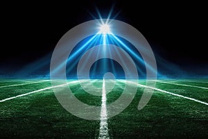 Grass field football with lights and spotlights at night view.