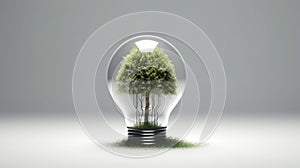 Grass field in tree bulb shape on white background, AI Generative