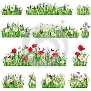 Grass and flower icon set