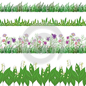 Grass and flowers, set seamless