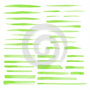 Grass green vector watercolor brush strokes, lines set