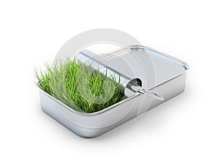 Grass growing out of a tin can