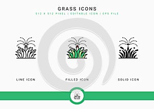 Grass icons set vector illustration with solid icon line style. Plant gardening agriculture concept.