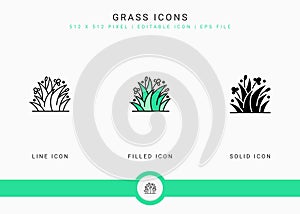 Grass icons set vector illustration with solid icon line style. Plant gardening agriculture concept.