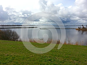 Grass landscape with lake