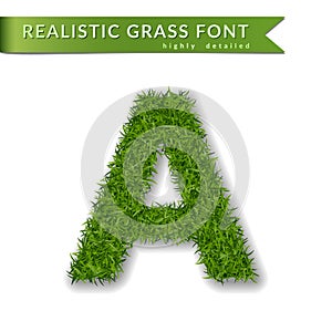 Grass letter A, alphabet 3D design. Capital letter text. Green font isolated white background, shadow. Symbol eco nature