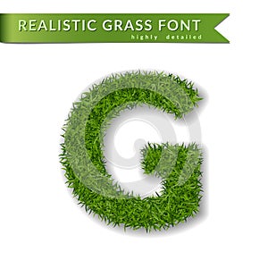 Grass letter G, alphabet 3D design. Capital letter text. Green font isolated white background, shadow. Symbol eco nature